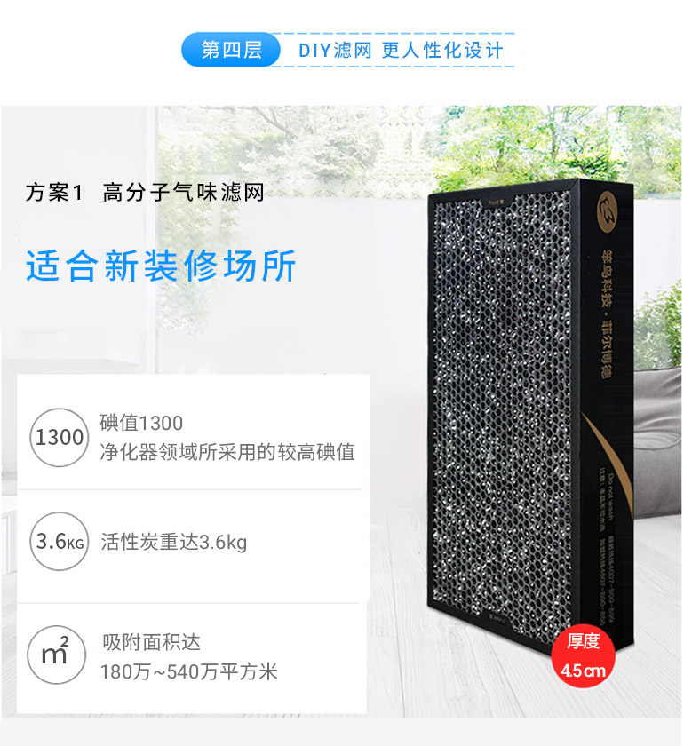 菲尔博德空气净化器-豪华专享版本-独创DIY滤网形式，客户可根据环境净化要求，自由搭配第四层滤网